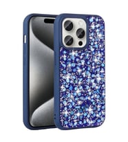 iPhone 15 Pro Kılıf Parlak Taşlı Tasarım Linea Kapak (Lacivert)
