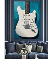 Beyaz Elektro Gitar İllüstrasyonu Dekoratif Kanvas - Mdf Ahşap Tablo