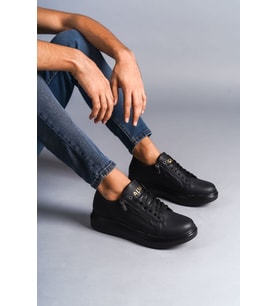 Impact Bağcıklı ve Fermuarlı Cilt Erkek Günlük Sneaker Ayakkabı ST Siyah