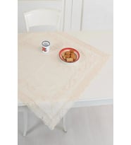 Buldan Keteni Dantelli Çiçek İşlemeli 90x90 cm Masa Örtüsü (Natural)