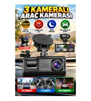 3 Kameralı Araç İçi Kamera – 1080p Full HD Ön Kamera, 170° Geniş Açı, Gece Görüşlü Ön-Arka-İç Kayıt