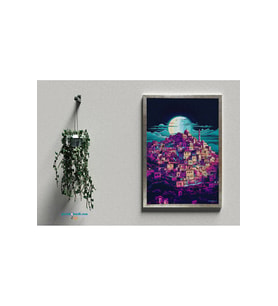 Postera Bajara Mêrdinê - Mardin Şehri Çerçeveli Posteri (32X47 cm ÇERÇEVELİ) (Siyah-Gri)