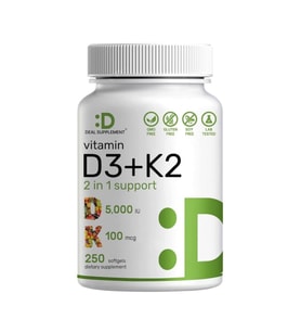 DEAL SUPPLEMENT D3 K2 Softgel, D3 5000 IU & K2 MK7, 250 Capsul