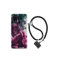 Samsung Galaxy A31 Kılıf Desenli Silikon Boyun Askılı Pink Green Cloud 1306