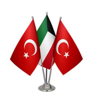 Masa Üstü Kuveyt Bayrağı Türk Bayrağı Üçlü Krom Direk Masa Bayrak Seti