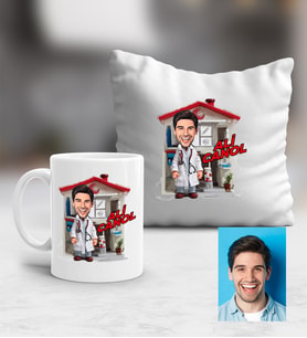 Kişiye Özel Karikatürlü Doktor Kupa ve Yastık Hediye Seti Doktora Tıp Bayramı Hediyesi (Beyaz)