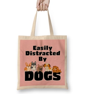 Easily Distracted by Dogs Puppy Lover 01 Bez Çanta Uzun Saplı