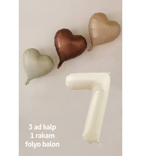 7 Yaş Doğum Günü Retro Pastel Parti Balon Seti 3 Adet Retro Kalp Balon 7 Rakam Krem Folyo Balon