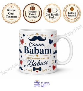 Babalar Günü Hediyesi İsme Özel Baskılı Seramik Kupa Bardak Porselen Mug