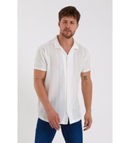 Erkek Bej Kısa Kollu Pamuklu Etnik Desenli Slimfit Apaş Yaka Gömlek 21Y-4300594-10