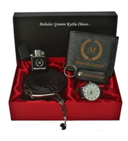 KİŞİYE ÖZEL KLASİK ERKEK CÜZDAN ÇAKMAK SET (SAAT-ÇAKMAK-KEMER-TESPİH) (Siyah)