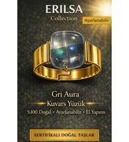 Sertifikalı Gri Aura Kuvars Yüzük Doğal Taş Yüzük Ayarlanabilir El Yapımı Enerji Taşı (Çok Renkli)