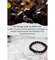 Siyah Obsidyen Doğal Taş Bileklik 8 Mm ( Koruyucu Taş )