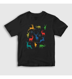 Presmono Unisex Çocuk Siyah Deers Geyikler Yılbaşı T-Shirt 269479tt