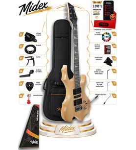 Midex Force-NT Profesyonel Axel Kasa HSH Elektro Gitar Seti Natural