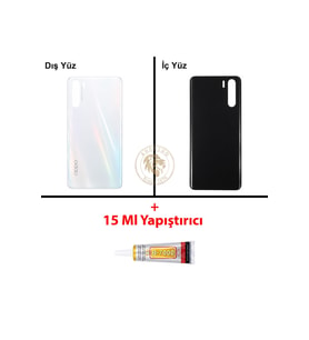 Oppo A91 Beyaz Uyumlu Arka Kapak + B7000 Yapıştırıcı Arka Cam Batarya Pil Kapağı Lazer Kesim