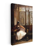 Dikey Kanvas Tablo Ahşap Kafesli Oda ve Nargile Osmanlı Tablosu Ev Ofis Duvar Dekoru