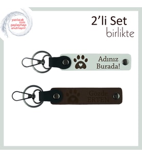 Hayvanlarla Bağ Kurmayı Sevenlere Özel, Kalpli Pati Desenli Anahtarlık Seti, Beyaz-Koyu Kahve