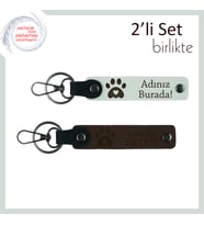 Hayvanlarla Bağ Kurmayı Sevenlere Özel, Kalpli Pati Desenli Anahtarlık Seti, Beyaz-Koyu Kahve
