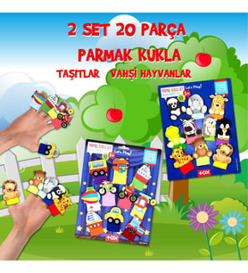 2 Set - 20 Parça Tox Taşıtlar ve Evcil Hayvanlar Parmak Kukla T781 T181