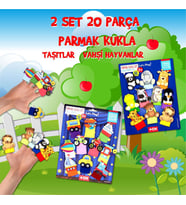 2 Set - 20 Parça Tox Taşıtlar ve Evcil Hayvanlar Parmak Kukla T781 T181