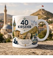Kırşehir Temalı Hediyelik Kupa Bardak - 40 Plaka Ahilik Başkenti ve Şehir Simgeleri İllüstrasyon Baskılı Özel Tasarım Kupa