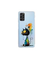 Samsung Galaxy S20 Plus ile Uyumlu Splash Kedi Tasarımlı Şeffaf Silikon Kılıf