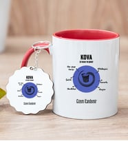 Kişiye Özel Kova Burcuna Hediye Kırmızı Kupa Bardak ve Anahtarlık