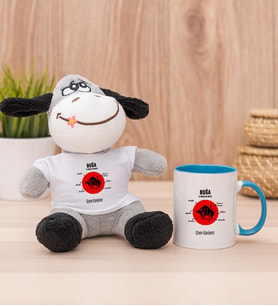 Kişiye Özel Boğa Burcuna Hediye Peluş Eşek ve Mavi Kupa