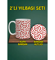 Yılbaşı Temalı Kupa ve Bardak Altlığı Seti