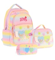 Kaukko Kids Kız Çocuk Simli Kalp ve Çiçek Detaylı İlkokul 1.2.3.4. Sınıf Üçlü Okul Çanta Seti