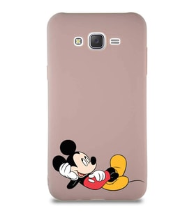 Samsung Galaxy J7 Core Soft Premier Kapak Mickey Mouse-F Tasarımlı Silikon Kılıf - Pudra (Şeffaf)