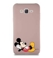 Samsung Galaxy J7 Core Soft Premier Kapak Mickey Mouse-F Tasarımlı Silikon Kılıf - Pudra (Şeffaf)