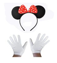 Kırmızı Fiyonklu Minnie Mouse Tacı Ve Beyaz Eldiven Seti