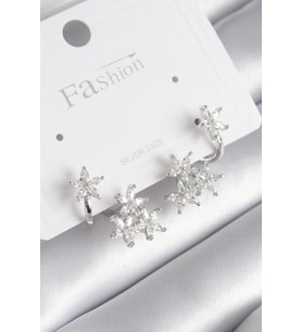 Pirinç Gümüş Renk Zirkon Taşlı Çiçek Tasarım Kadın Küpe 5886 - SSSSSS8418-2788