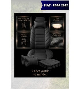 fiat egea 2022 Koltuk ve Kılıf uyumlu Minder Lüks Yastık Siyah 2 Minder 2 Yastık
