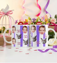 BK Gift Anneye Özel Yüz Baskılı Beyaz Kupa Bardak - Anneler Günü ve Kadınlar Günü Hediyesi (Mor)