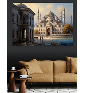 Gece Vakti Tarihi İstanbul Camii Dekoratif Kanvas - Mdf Ahşap Tablo