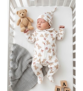 Teddy Figürlü Polo Yaka Penye Bebek Tulum Seti