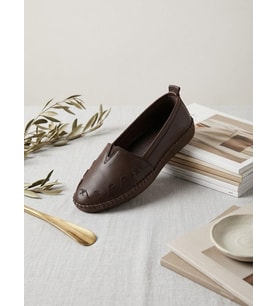 BEREN Hakiki Deri Acı Kahve Kadın Babet Ortopedik Taban Düz Motifli Slip-On Comfort Ayakkabı