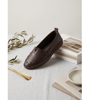 BEREN Hakiki Deri Acı Kahve Kadın Babet Ortopedik Taban Düz Motifli Slip-On Comfort Ayakkabı