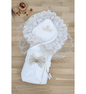 Kız Erkek Bebek Unisex Lüks Duvaklı Kundak Battaniyesi STL4845 (Beyaz)