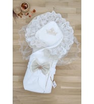 Kız Erkek Bebek Unisex Lüks Duvaklı Kundak Battaniyesi STL4845 (Beyaz)