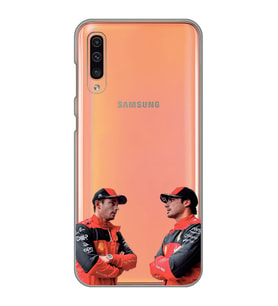 Samsung Galaxy A70 Uyumlu Carlos Sainz ve Charles Leclerc Formula 1 Desenli Şeffaf Kılıfı