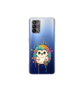 Oppo A74 ile Uyumlu Splash Kirpi Tasarımlı Şeffaf Silikon Kılıf
