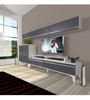 Decoraktiv Ekoflex 8 Mdf Silver Tv Ünitesi Tv Sehpası - Beyaz Antrasit (Beyaz - Antrasit)