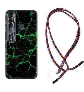 Tecno Spark 6 6 Go 8C 8 Pro 7 7 Pro Kılıf Boyun Asklı Rasta Silikon Yeşil Şerit Mermer 1320
