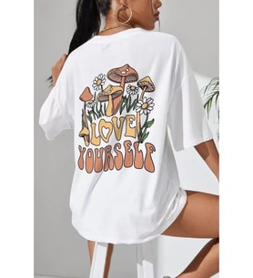 Unisex Baskılı Oversize T-Shirt - Beyaz
