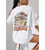 Unisex Baskılı Oversize T-Shirt - Beyaz