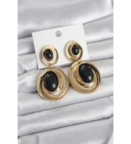 Siyah Sallantılı Damla Model Gold Renk Vintage Kadın Küpe 5886 - HPSBYI2083-7327